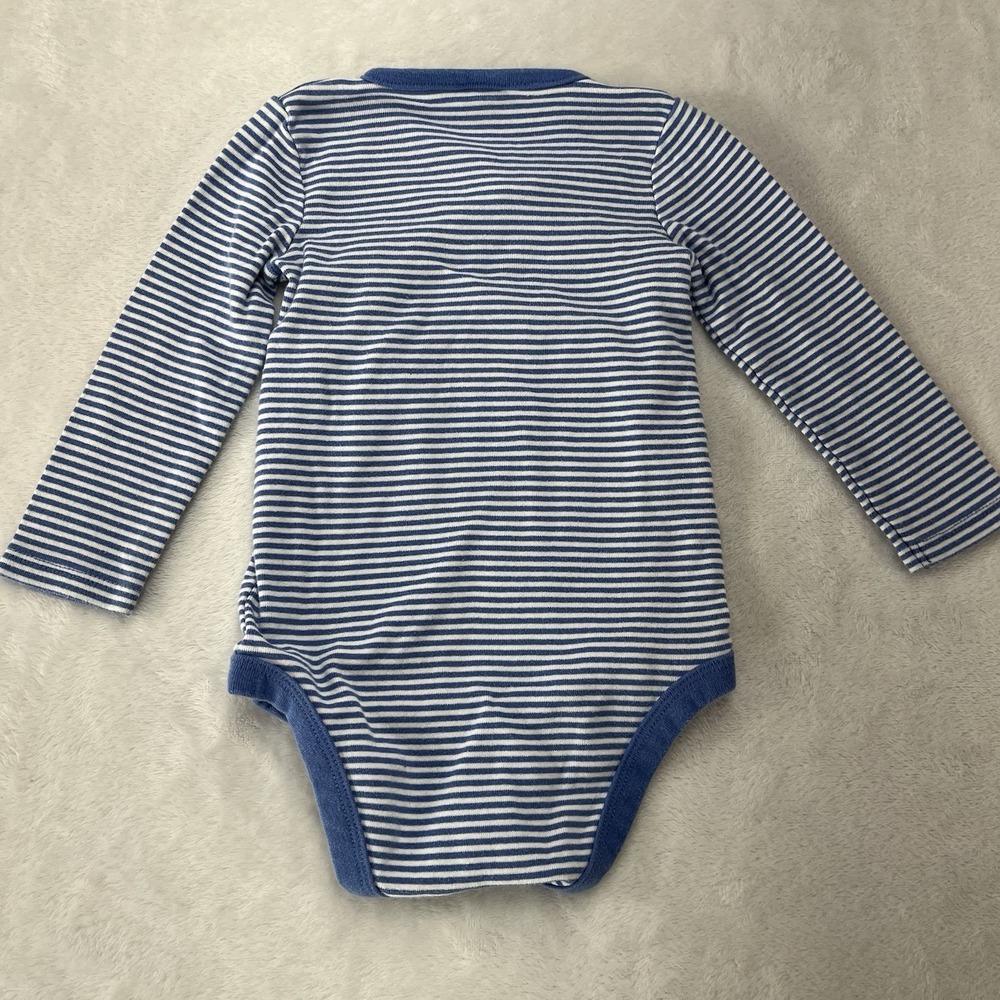 Baby Boden Wrap Bodysuit Unisex Baby 12-18m Blue Striped Cotton - Picture 7 of 7